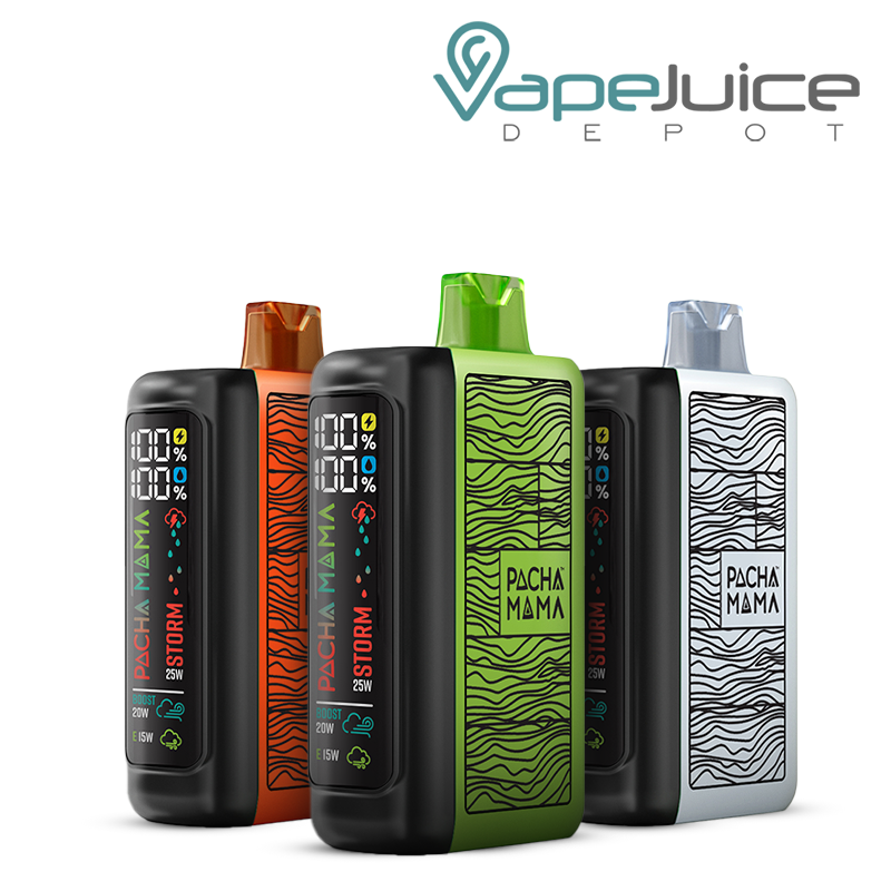 Three Flavors of Pachamama 25K Disposable with a LED screen - Vape Juice Depot