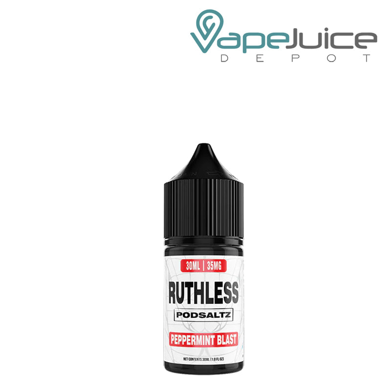 A 30ml bottle of Peppermint Blast Ruthless Essentials PodSaltz - Vape Juice Depot