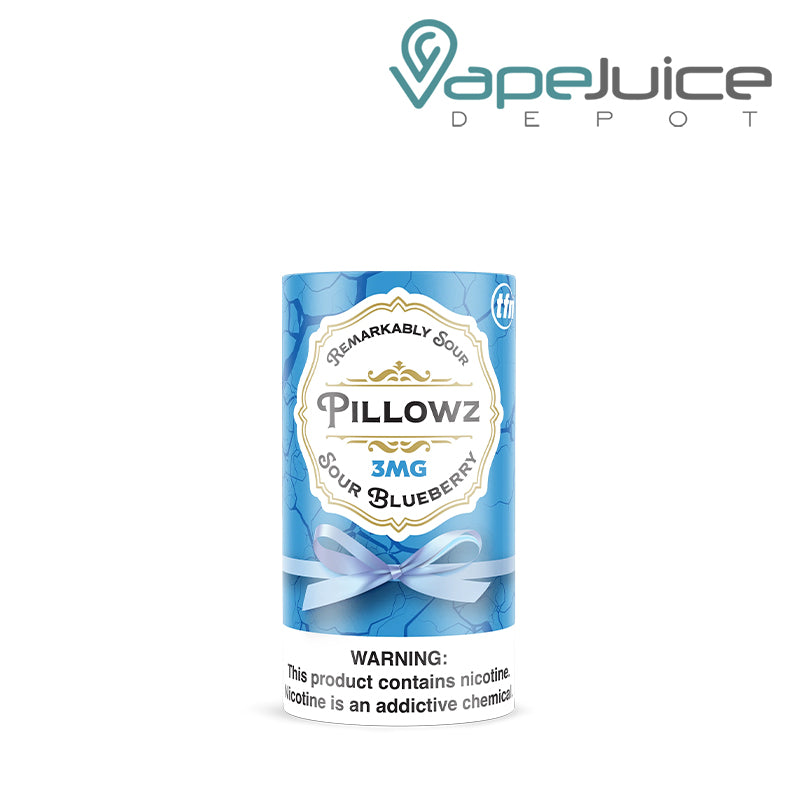 Five Pack of Pillowz Pouches Sour Blueberry with a warning sign - Vape Juice Depot