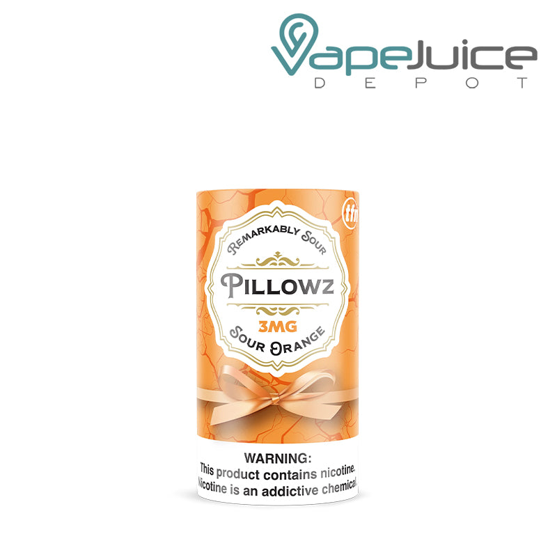 Five Pack of Pillowz Pouches Sour Orange with a warning sign - Vape Juice Depot