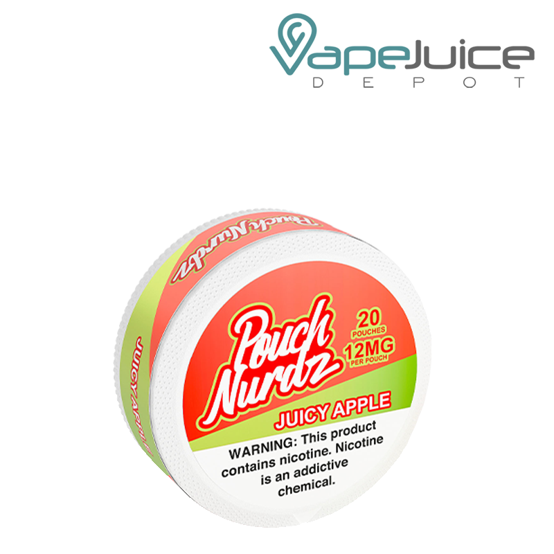 A 12mg Pouch Nurdz Juicy Apple Nicotine Pouches with a warning sign - Vape Juice Depot