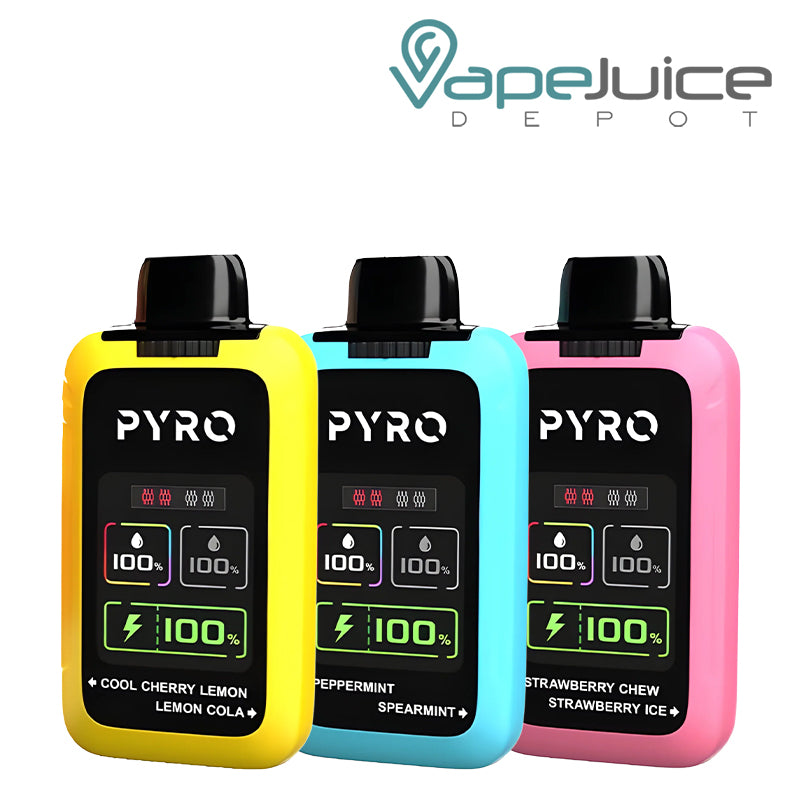 Three Flavors of Pyro Duo 30K Disposable with HD Screen - Vape Juice Depot