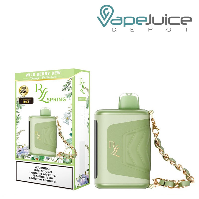 The Box of Wild Berry Dew RAZ RYL Classic 35K Disposable with a warning sign next to its device- Vape Juice Depot