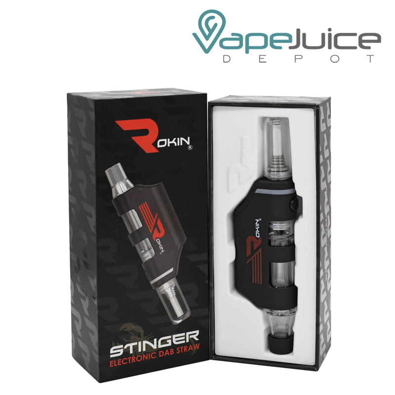 An opened box of Rokin Stinger Electronic Dab Straw Kit - Vape Juice Depot