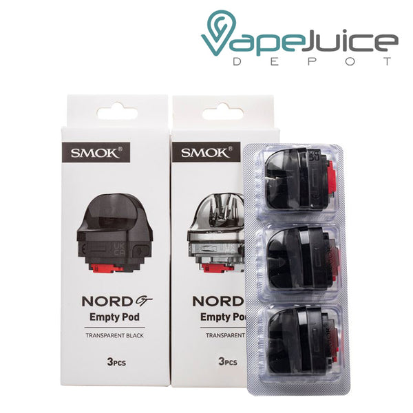 Two Boxes of SMOK Nord GT Empty Pod Cartridge and a pack of Pod next to it - Vape Juice Depot