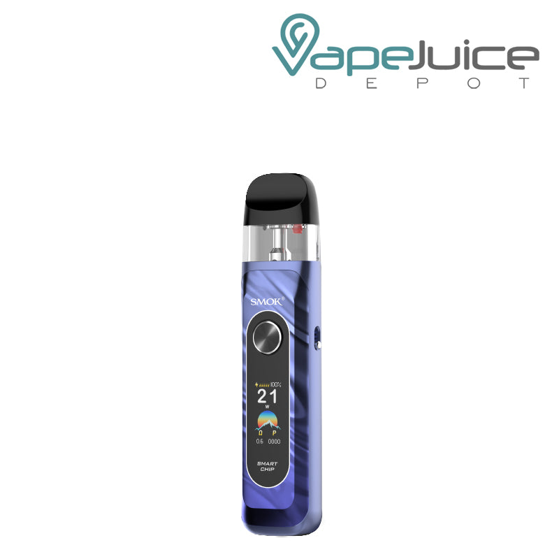 A Blue SMOK Novo 6 Kit with a TFT display screen, and front power button – Vape Juice Depot