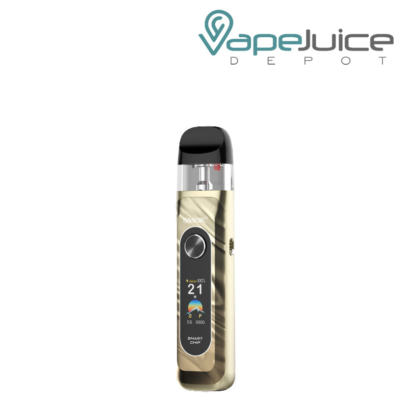 A Gold SMOK Novo 6 Kit with a TFT display screen, and front power button – Vape Juice Depot