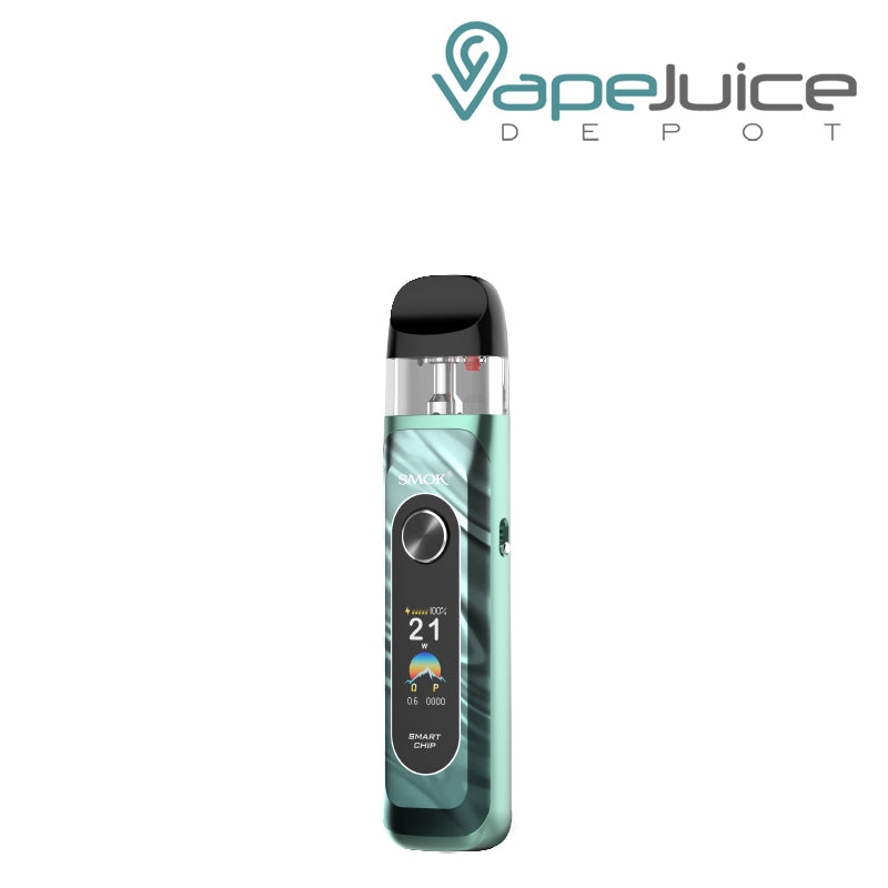 A Mineral Green SMOK Novo 6 Kit with a TFT display screen, and front power button – Vape Juice Depot