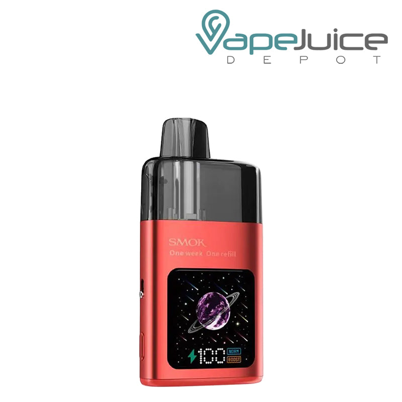 A Red SMOK TFOS pod kit with a digital display - Vape Juice Depot