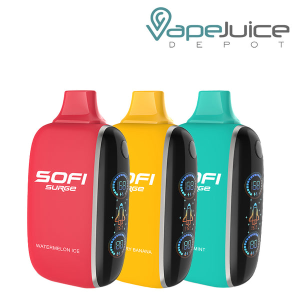 Three Flavors of SOFI Surge 25000 Disposable with Battery Indicator and Firing Button - Vape Juice Depot