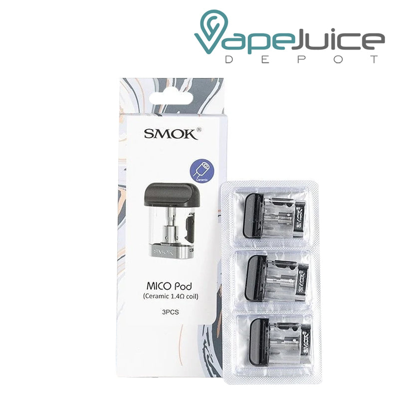 A Box of SMOK MICO Replacement Pod and a pack of pods next to it - Vape Juice Depot