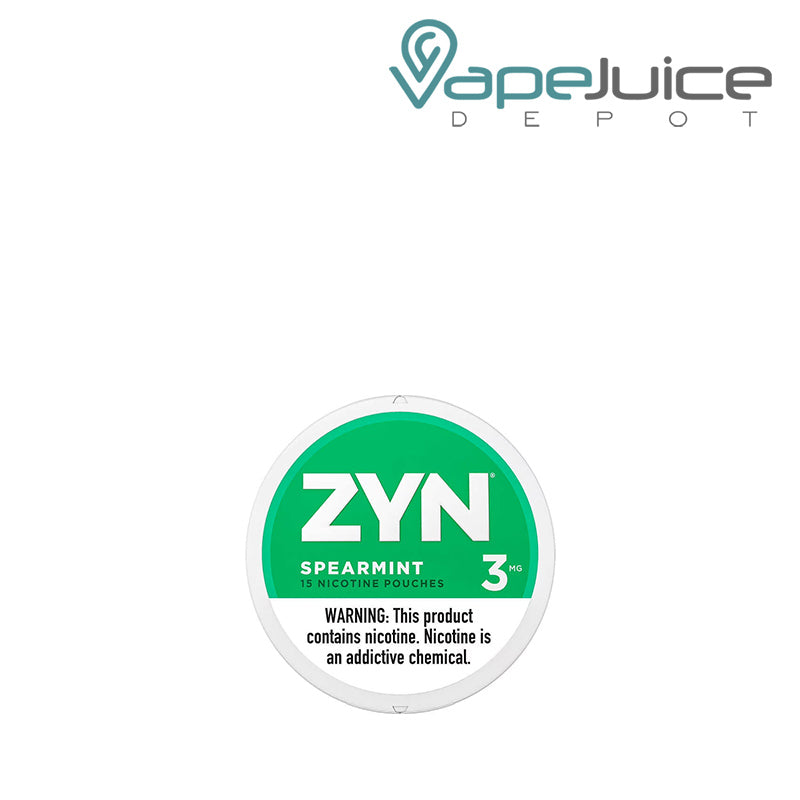 ZYN Spearmint Nicotine Pouches 3MG with a warning sign - Vape Juice Depot