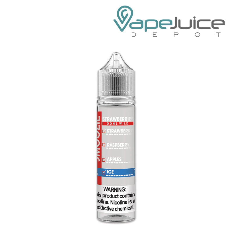 A 60ml bottle of Strawberries Gone Wild Ice Smoozie e liquid with a warning sign - Vape Juice Depot