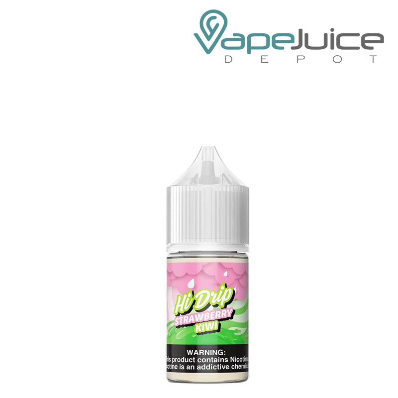 A 30ml bottle of Strawberry Kiwi Hi Drip Salt with a warning sign - Vape Juice Depot