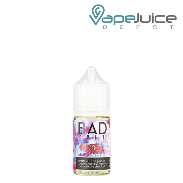 A 30ml bottle of Sweet Tooth Bad Drip Salts with a warning sign - Vape Juice Depot