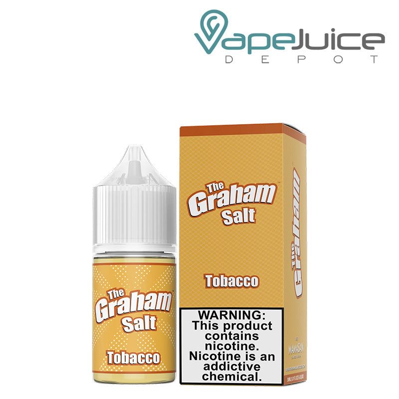 A 30ml bottle of Tobacco Salt The Graham Mamasan and a box with a warning sign next to it - Vape Juice Depot