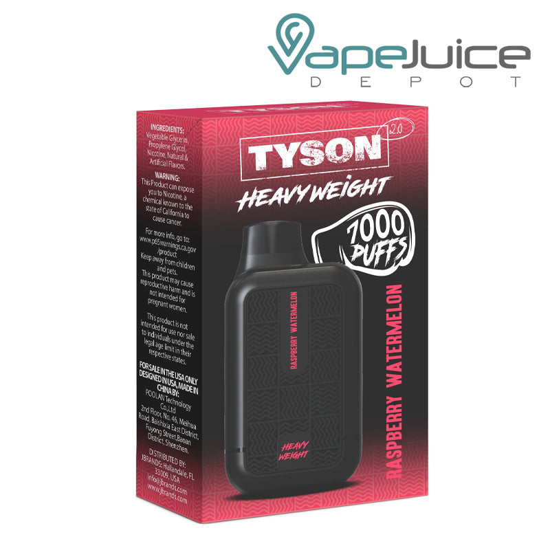 Back side of the box of Tyson 2.0 Heavyweight 7000 Disposable - Vape Juice Depot