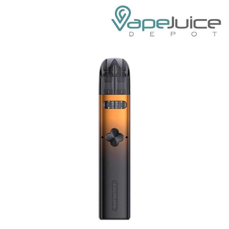 Orange Black UWELL Caliburn Explorer Pod Kit with a firing button - Vape Juice Depot