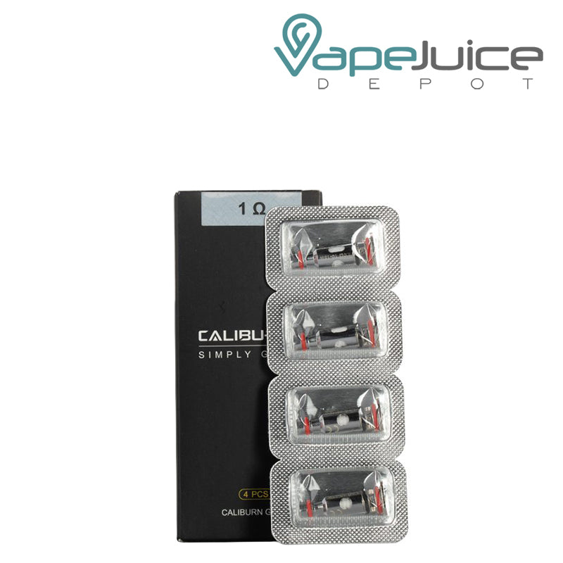 A Box of 1ohm UWELL Caliburn G Replacement Coils and a pack of coil net to it - Vape Juice Depot