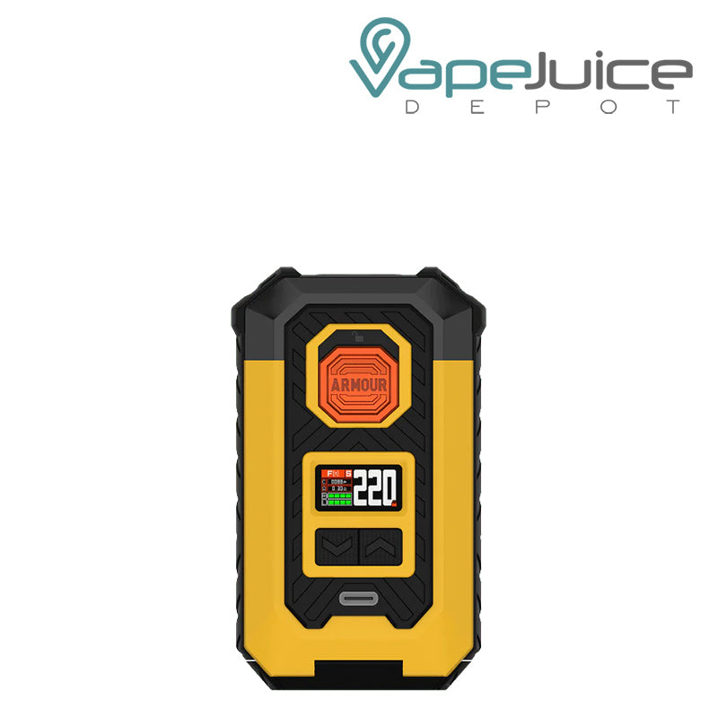 Yellow Vaporesso Armour MAX Mod with display screen and two adjustment buttons - Vape Juice Depot