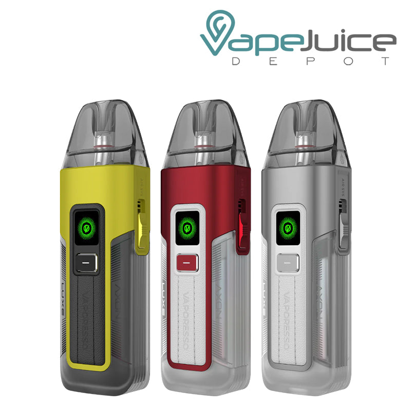 Three Colors of Vaporesso LUXE X2 Pod System with firing button - Vape Juice Depot