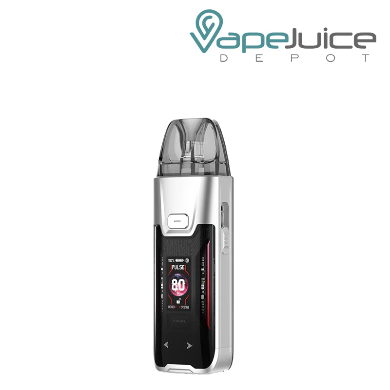 Silver Vaporesso LUXE XR Max 2 Pod Mod Kit with display screen and firing button - Vape Juice Depot