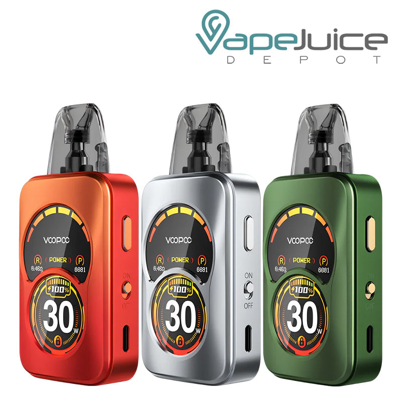Three Colors of VooPoo ARGUS A Pod System Kit with Dual Zone Display Screen and Buttons - Vape Juice Depot