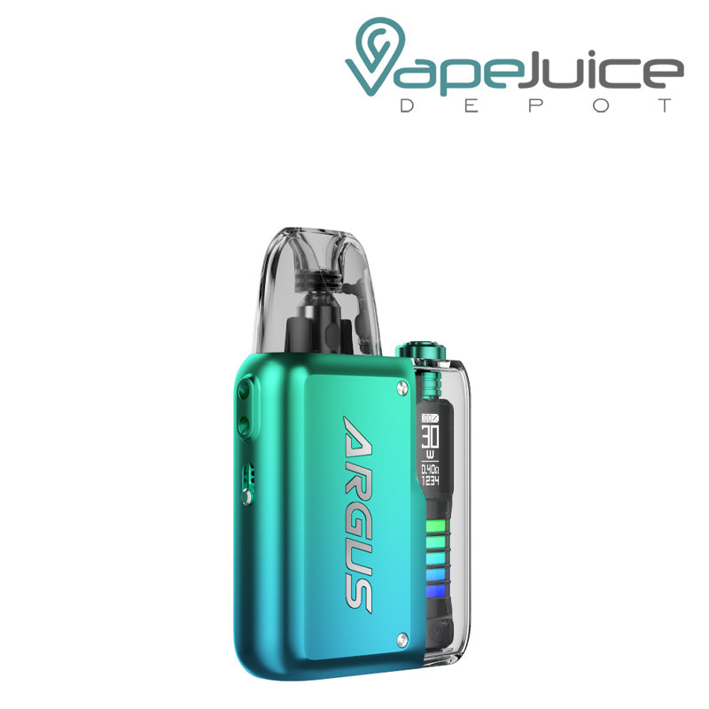 Neon Blue VooPoo ARGUS P2 Pod System Kit with display screen and adjustment button - Vape Juice Depot