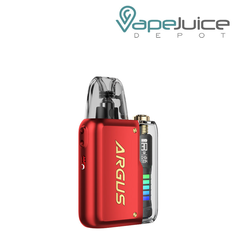 Ruby Red VooPoo ARGUS P2 Pod System Kit with display screen and adjustment button - Vape Juice Depot