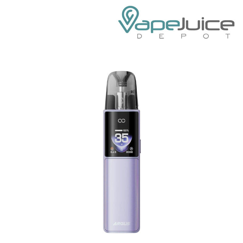 A Purple VooPoo ARGUS G4 Pod System Kit with a display screen - Vape Juice Depot