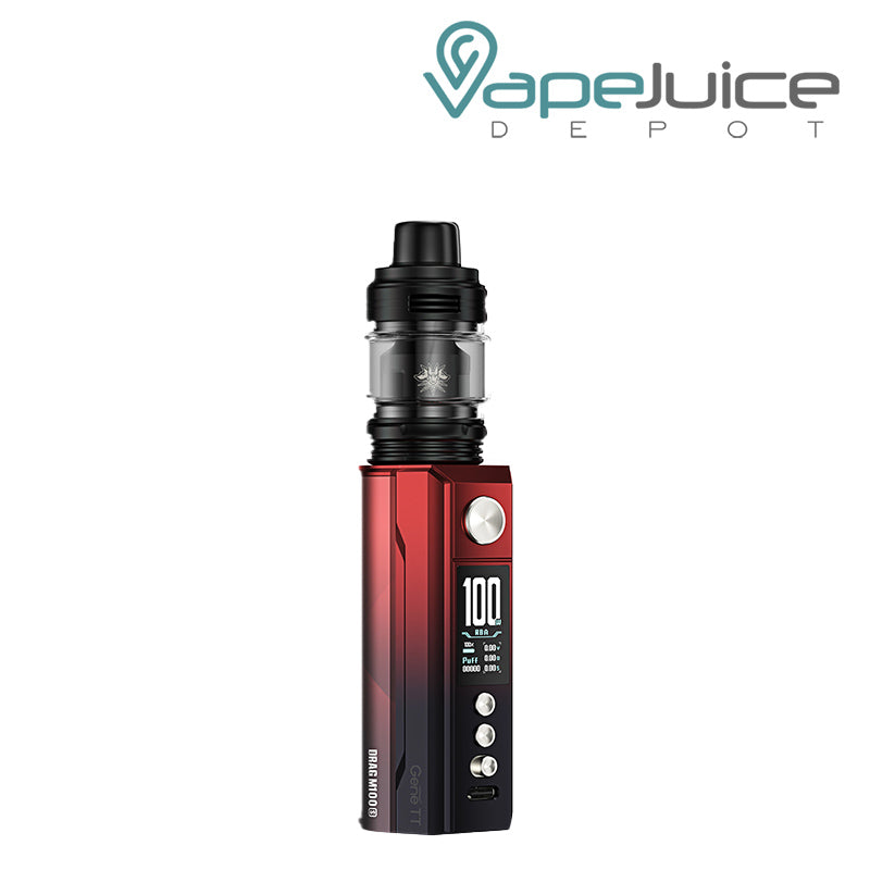 Red Black VooPoo DRAG M100S Pod Mod Kit with display screen and adjustment buttons - Vape Juice Depot