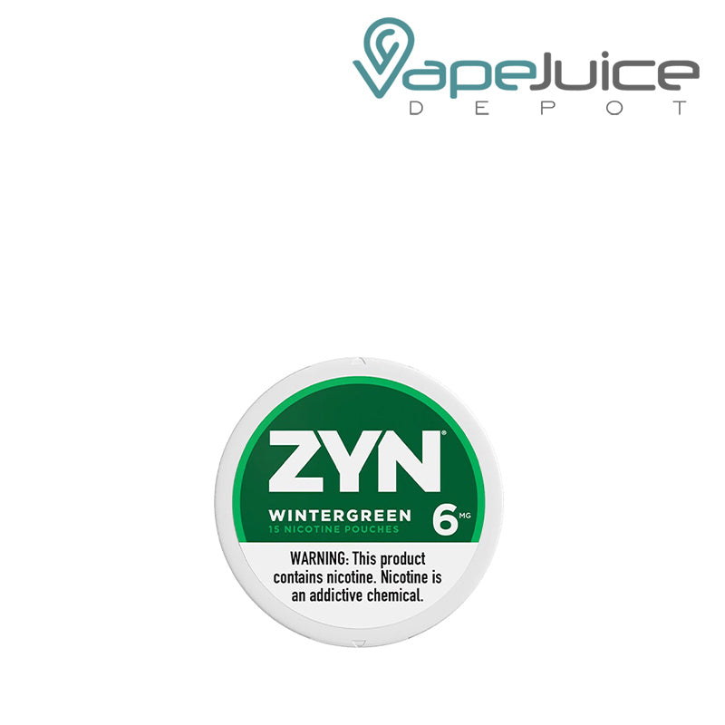 ZYN Wintergreen Nicotine Pouches 6MG with a warning sign - Vape Juice Depot