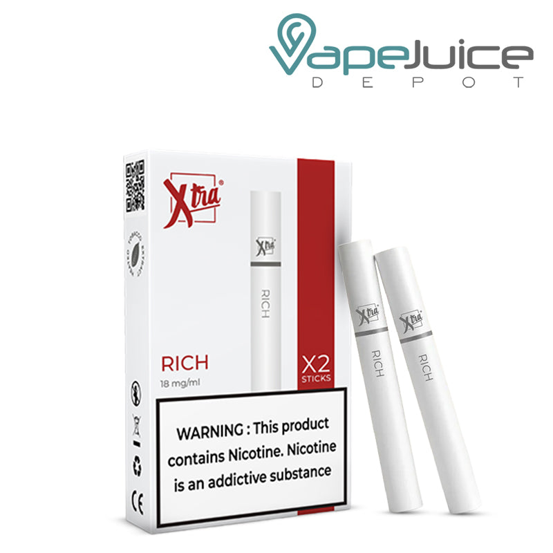 A Box of Rich Xtra Sticks with a warning sign and two sticks next to it - Vape Juice Depot