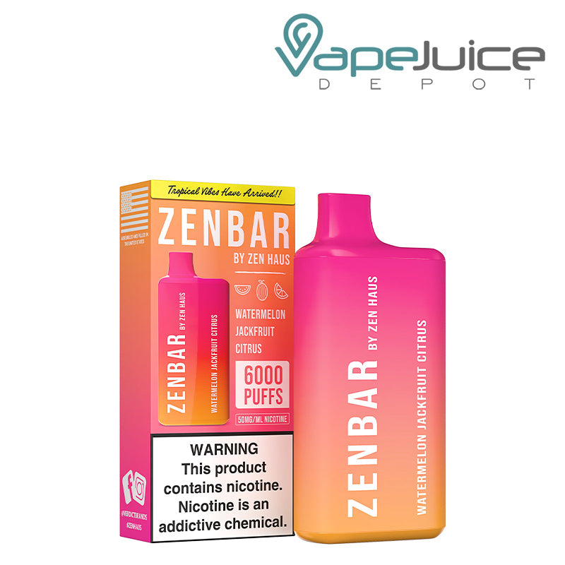 A box of ZENBAR 6000 Disposable Vape Meditation with a warning sign and a disposable next to it - Vape Juice Depot