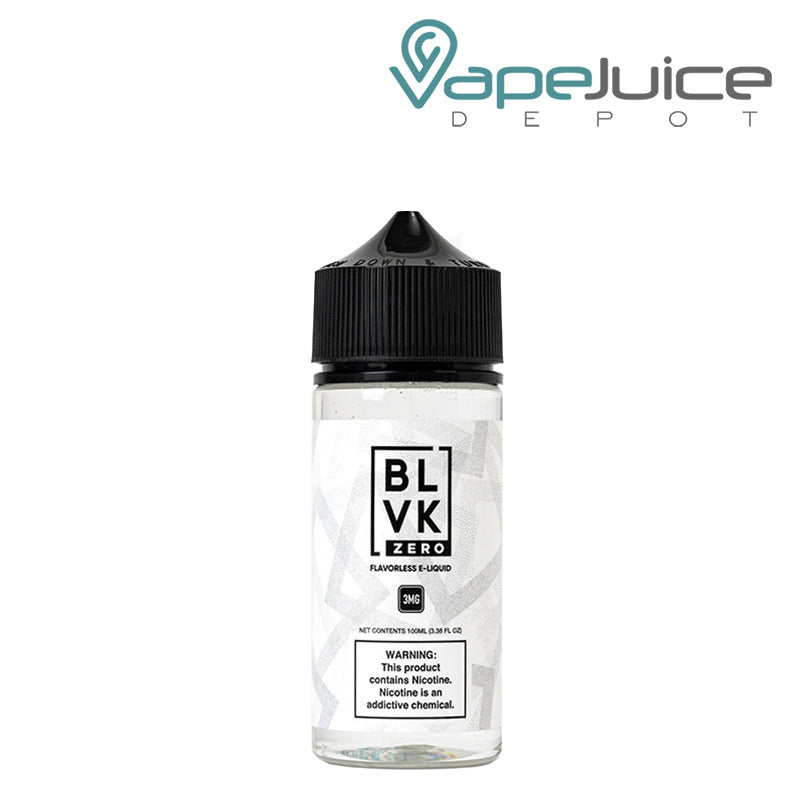 A 100 ml bottle of Zero BLVK eLiquid with a warning sign - Vape Juice Depot