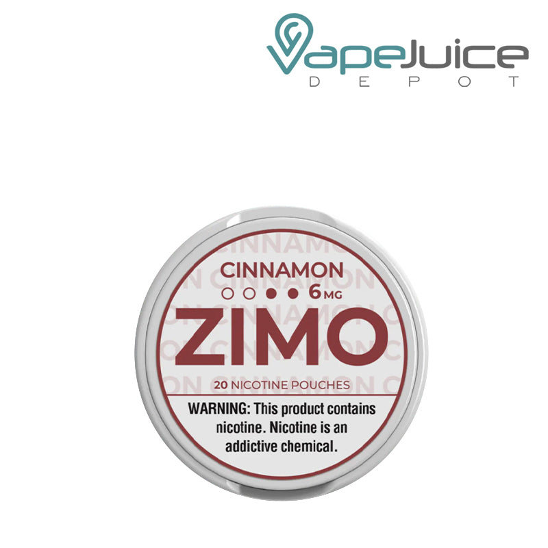 6mg Cinnamon Zimo Pouches with a warning sign - Vape Juice Depot