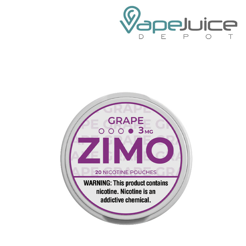 3mg Grape Zimo Pouches with a warning sign - Vape Juice Depot