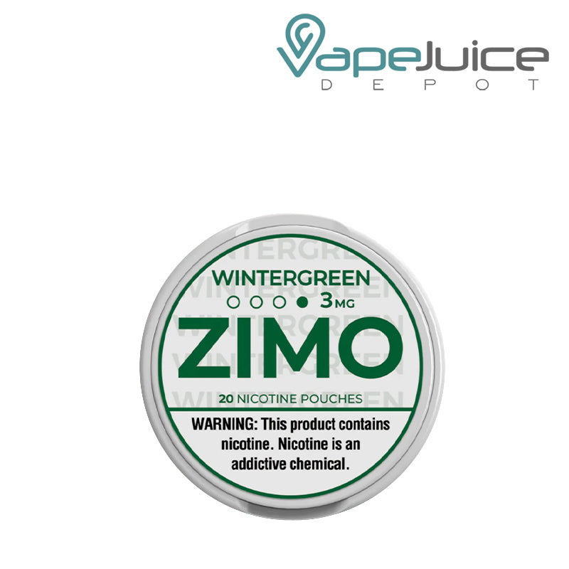 3mg Wintergreen Zimo Pouches with a warning sign - Vape Juice Depot