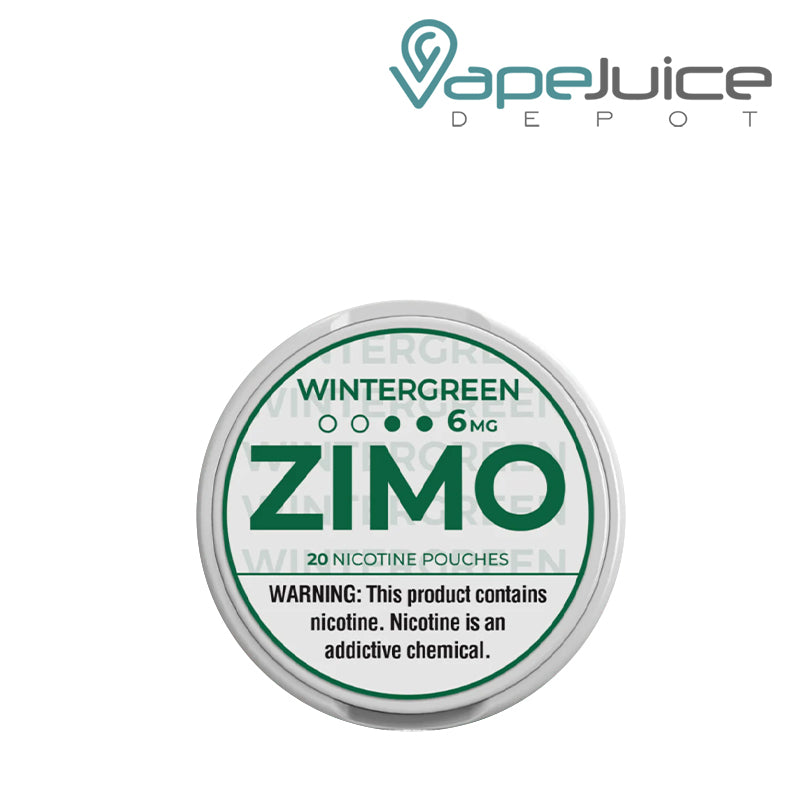 6mg Wintergreen Zimo Pouches with a warning sign - Vape Juice Depot