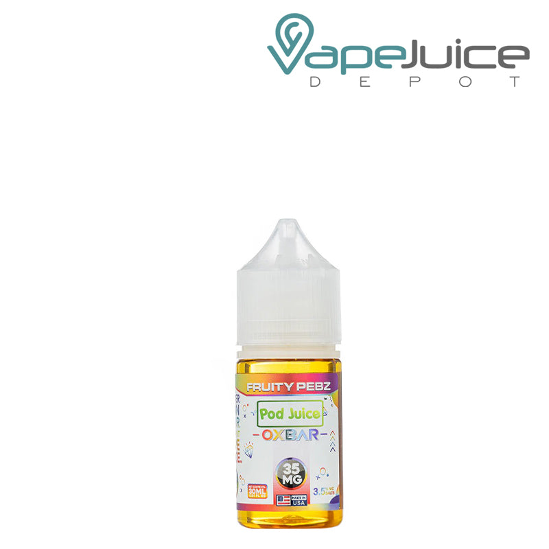 A 30ml bottle of 35mg Fruity Pebz Pod Juice x OXBAR Salts - Vape Juice Depot