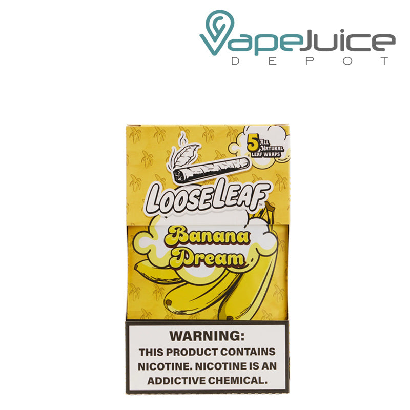 Banana Dream Looseleaf Leaf Wraps 40 Count with a warning sign - Vape Juice Depot