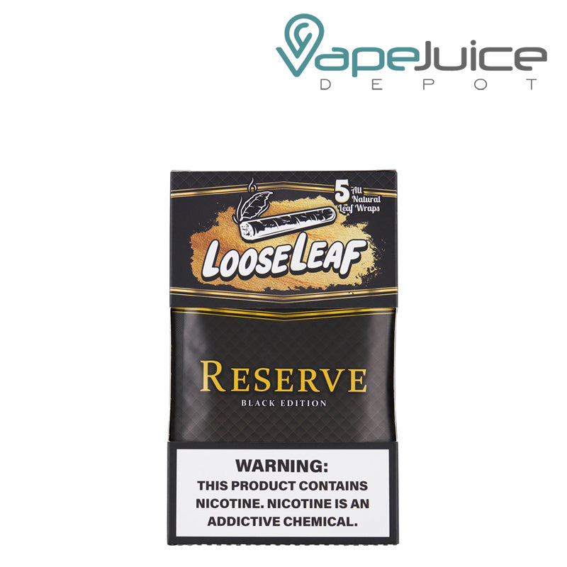 Reserve Black edition Looseleaf Leaf Wraps 40 Count with a warning sign - Vape Juice Depot