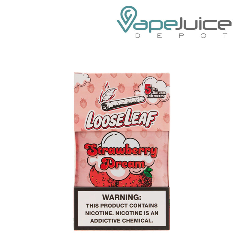 Strawberry Dream Looseleaf Leaf Wraps 40 Count with a warning sign - Vape Juice Depot