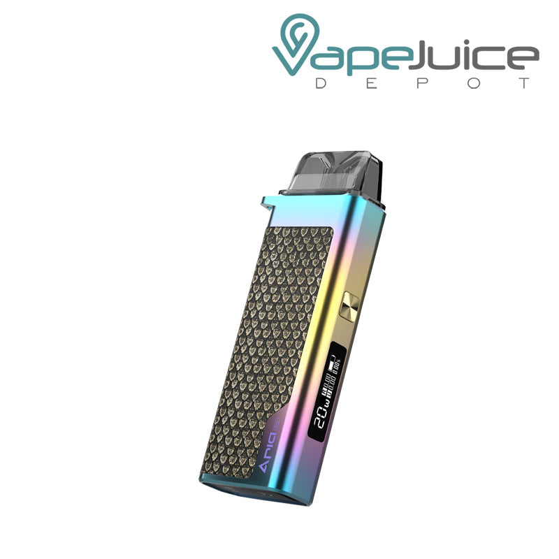 Side view of Rainbow Phoenix IJOY Aria Pro Pod Kit with firing button and screen - Vape Juice depot