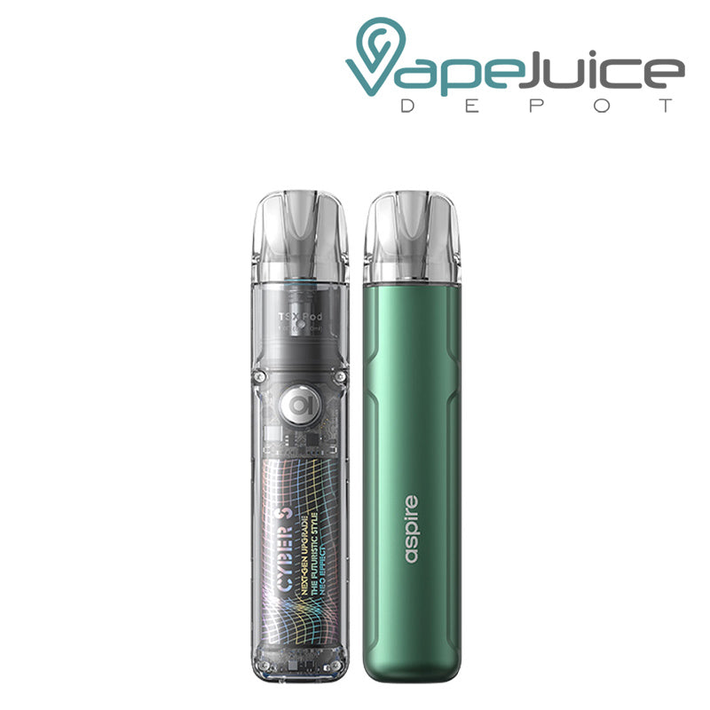 Hunter Green Aspire Cyber S Pod Kit front and back sides - Vape Juice Depot