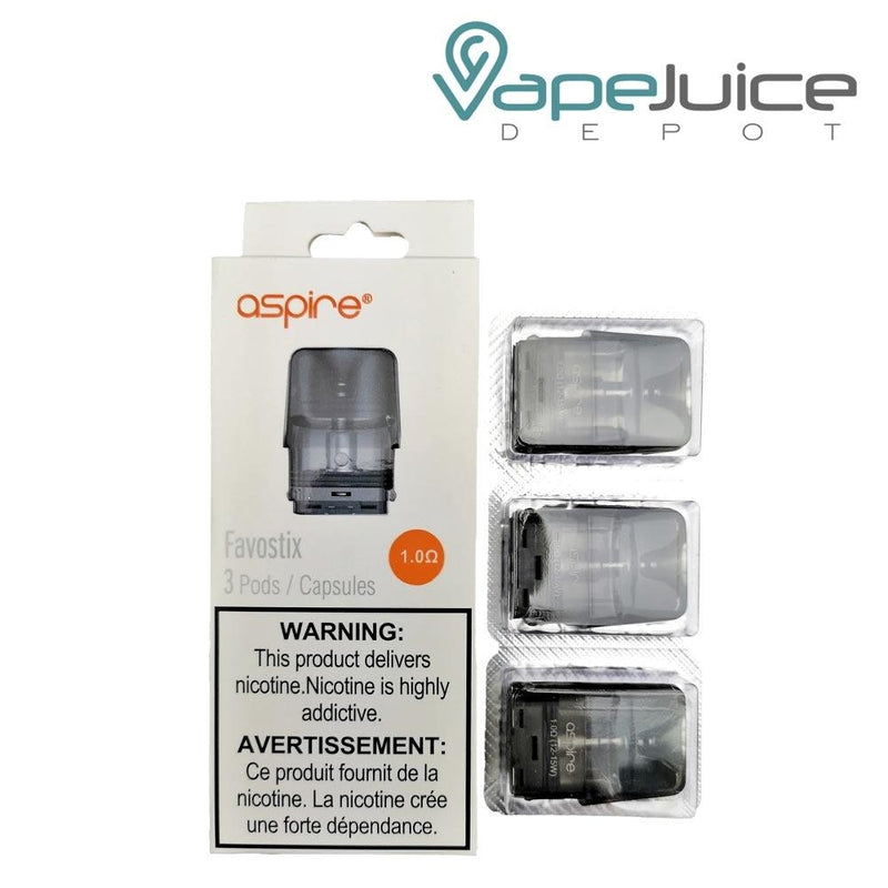 1.0ohm Aspire Favostix Replacement Pods' box and three pods front of it - Vape Juice Depot