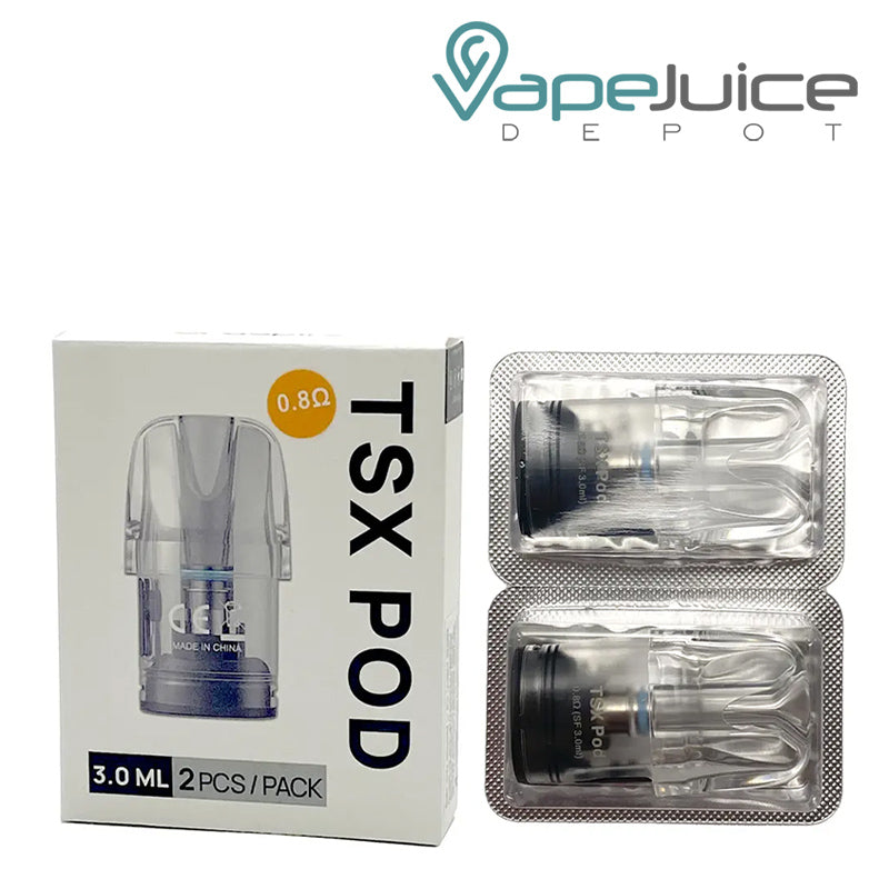 A box of Aspire TSX Replacement Pods 0.8ohm and a 2-pack next to it - Vape Juice Depot