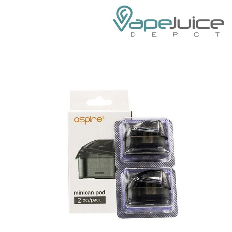 A box of Aspire Minican Replacement Pods and two pods next to it - Vape Juice Depot