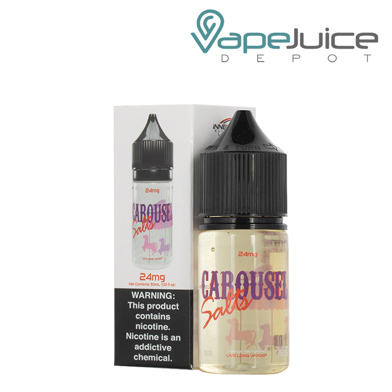 A box of Carousel Innevape Salts with a warning sign and a 30ml bottle next to it - Vape Juice Depot