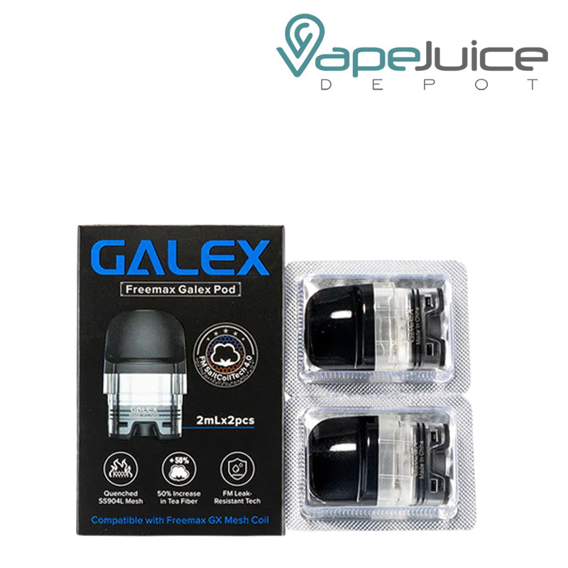 A box of FreeMax Galex Replacement Pod and 2-pack next to it - Vape Juice Depot